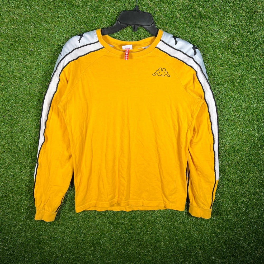 Kappa Mens Yellow Long Sleeve Logo Taping T-Shirt Size Small Streetwear 4526‎